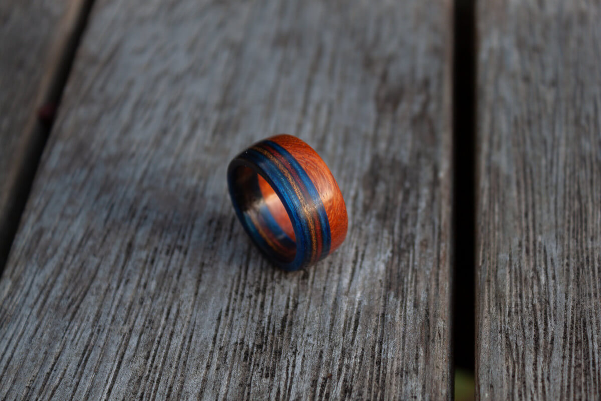 Mahogany and Bluebell Frogwood ring by YouWoodNZ