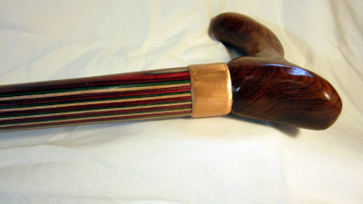 Walking cane by Patrick Fitzgerald, Cranberry Frogwood, copper, and rosewood handle